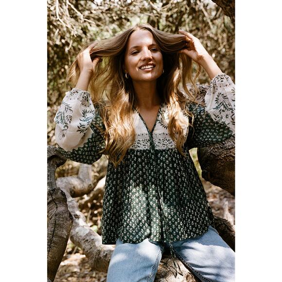 Daughters of India Rooh Long Sleeves Blouse in Pine Sz XS - Picture 6 of 12